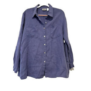 Chico's Design size 3 100% linen blue button down collared shirt #3267